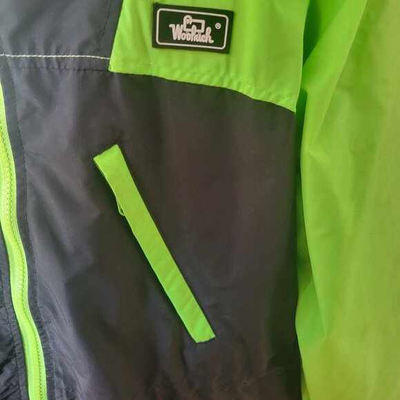 Vintage Woolrich Mens Windbreaker Jacket Green/Black Hooded Zip-Up Adjustable M - Picture 2 of 9